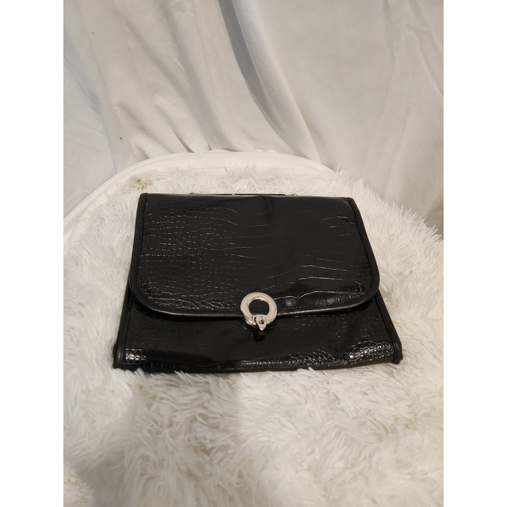 Zondervan Black Faux Croc Bible Cover Organizer Bag with Handle and Pockets